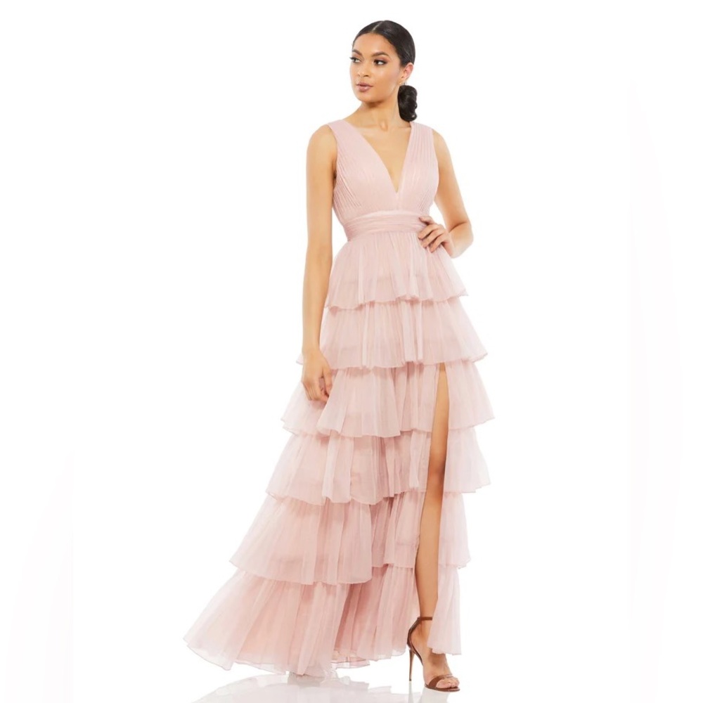 Ireena for Mac Duggal PINK ruffle layer evening gown